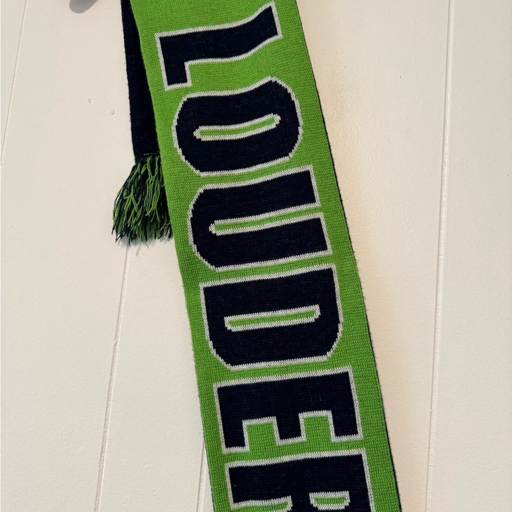 NFL Seattle Seahawks Navy Blue & Green Football Winter Scarf - Picture 4 of 6